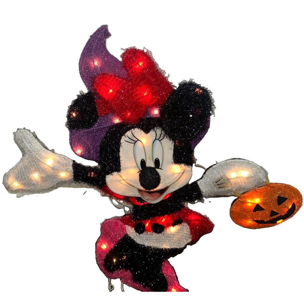Vintage Disney 2.5ft Halloween Witch Minnie Mouse Lighted Tinsel Yard Sculpture